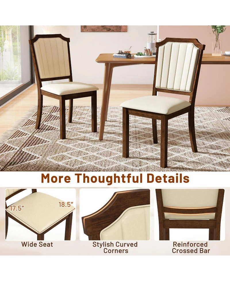 Gouun Set of 2 Pu Leather Dining Chairs with Rubber Wood Frame and Padded Seat