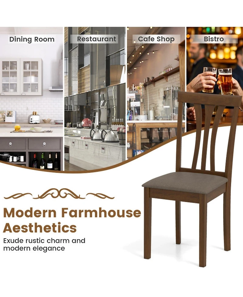 Gouun Set of 2 Linen Upholstered Wooden Dining Chairs with Rubber Wood Frame