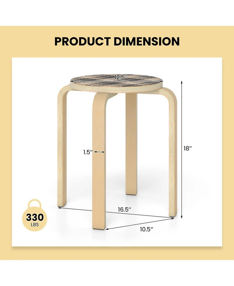 Gouun Set of 4 Stackable Bentwood Round-Top Stools