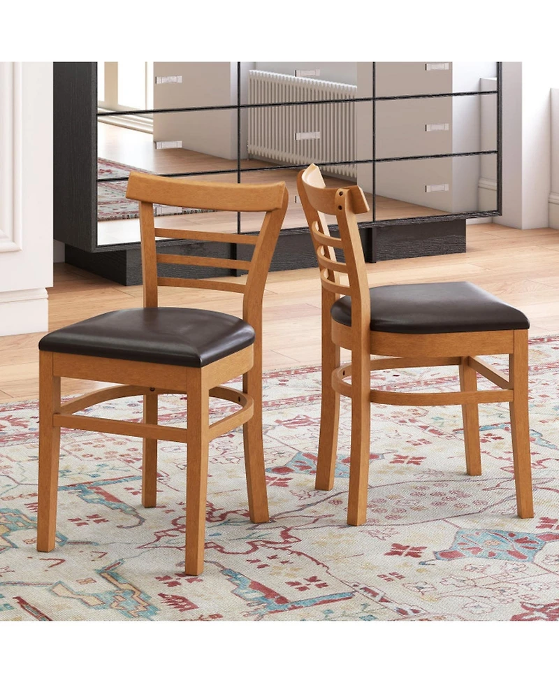 Gouun Set of 2 Pu Leather Padded Dining Chairs with Rubber Wood Frame and Curved Back