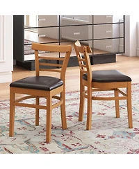Gouun Set of 2 Pu Leather Padded Dining Chairs with Rubber Wood Frame and Curved Back