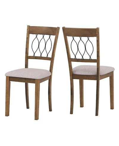 Gouun Set of 2 Linen Upholstered Dining Chairs with Hollowed Back and Rubber Wood Frame