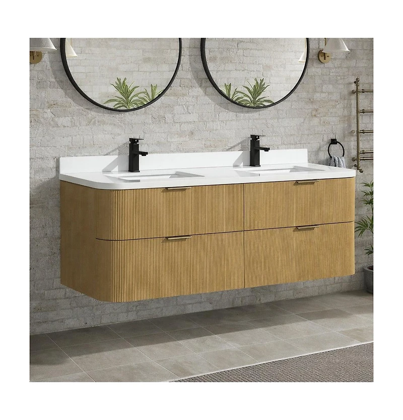 Ari Bath Chantal 60" Floating Bathroom Vanity Oak