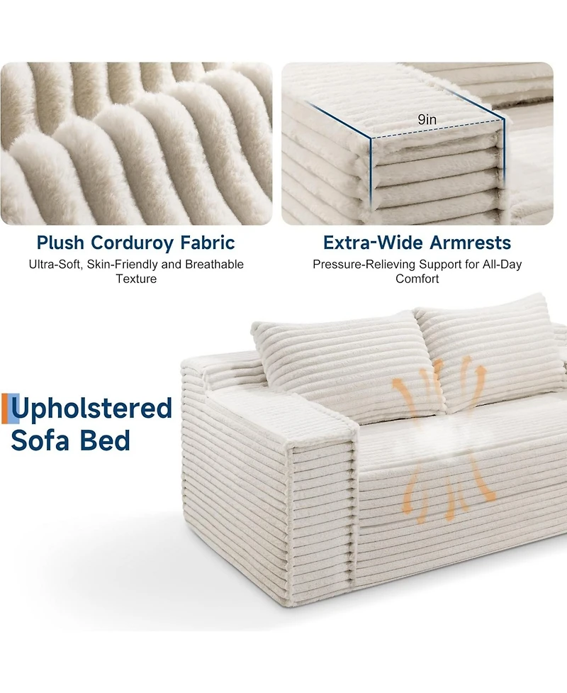 gaomon 75" Convertible Sofa Bed, Boneless Futon Couch with 2 Pillows, Pull-Out Loveseat Sleeper