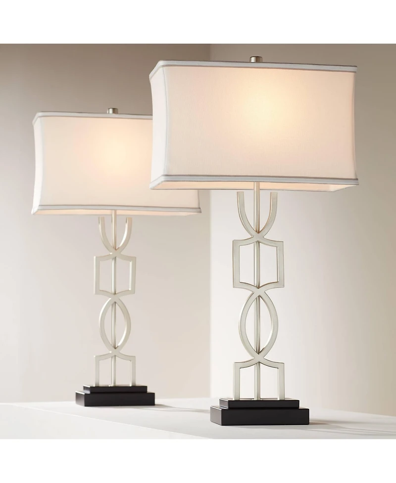 360 Lighting Evan Modern Table Lamps 28 1/2" Tall Set of 2 Brushed Nickel with Usb Charging Port Table Top Dimmers Rectangular Shade for Bedroom