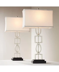 360 Lighting Evan Modern Table Lamps 28 1/2" Tall Set of 2 Brushed Nickel with Usb Charging Port Table Top Dimmers Rectangular Shade for Bedroom