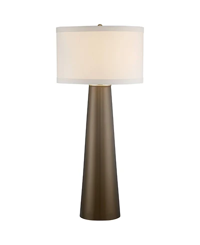 Possini Euro Design Modern Table Lamp 36" Tall with Usb Dimmer Dark Gold Glass Fabric Drum Shade for Bedroom Living Room House Bedside Home