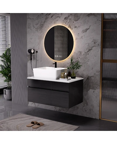 Busdays 31.5 Inches Floating Single Small Bathroom Vanity with Sink