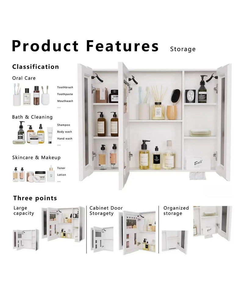 Busdays Led Bathroom Medicine Cabinet with Single-Color Light, Anti-Fogging, Easy to Install Aluminum-Plastic Cabinet