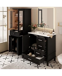 Busdays Bathroom Storage Cabinet and Vanity Sink Combo with Glass Doors, Drawer and Adjustable Shelves