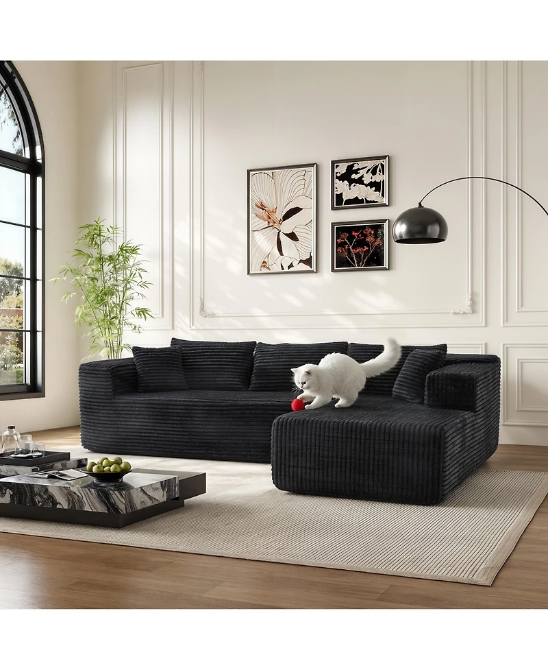 Homsee 106" Modular Sectional Sofa with Pillows, L-Shape Corduroy Cloud Couch