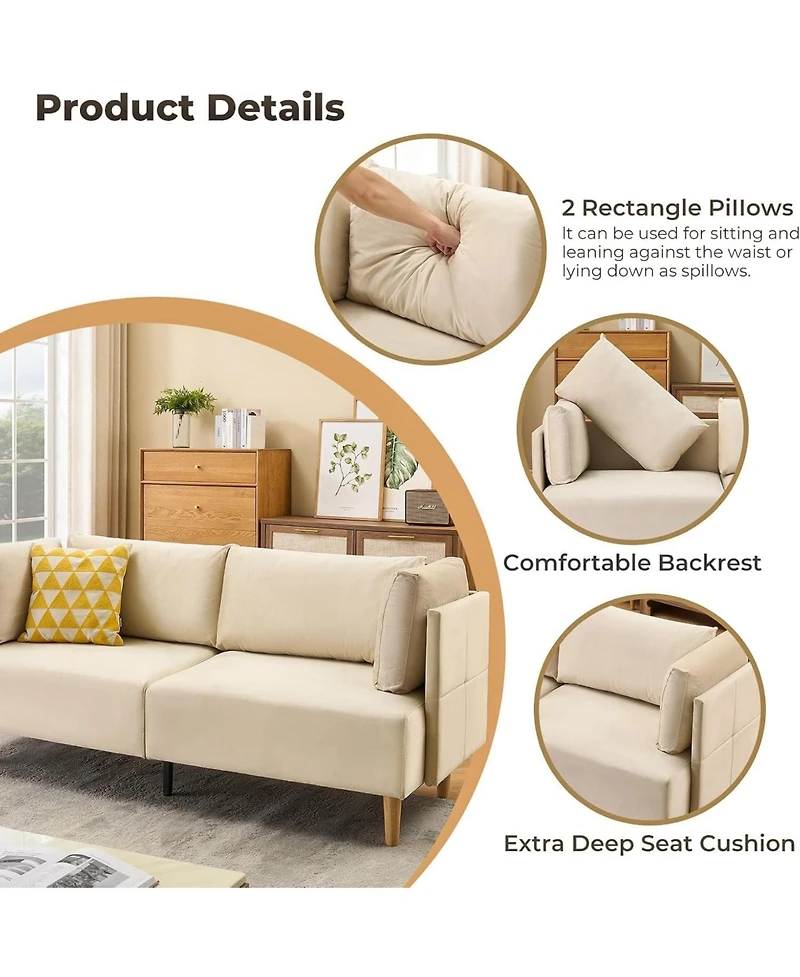 gaomon 76" Loveseat Sofa, Velvet 2-Seater Couch with Deep Seat and Pillows for Living Room