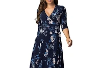 Kiyonna Women's Signature Wrap Dress with 3/4 Sleeves