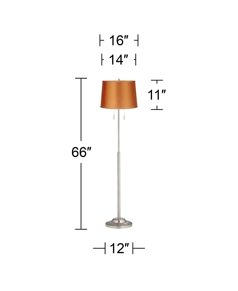 360 Lighting Abba Modern Floor Lamp Standing 66" Tall Brushed Nickel Metal Satin Fabric Drum Shade for Living Room Bedroom Office House