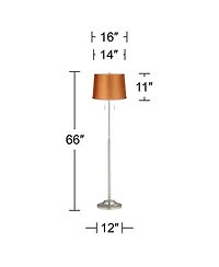 360 Lighting Abba Modern Floor Lamp Standing 66" Tall Brushed Nickel Metal Satin Fabric Drum Shade for Living Room Bedroom Office House