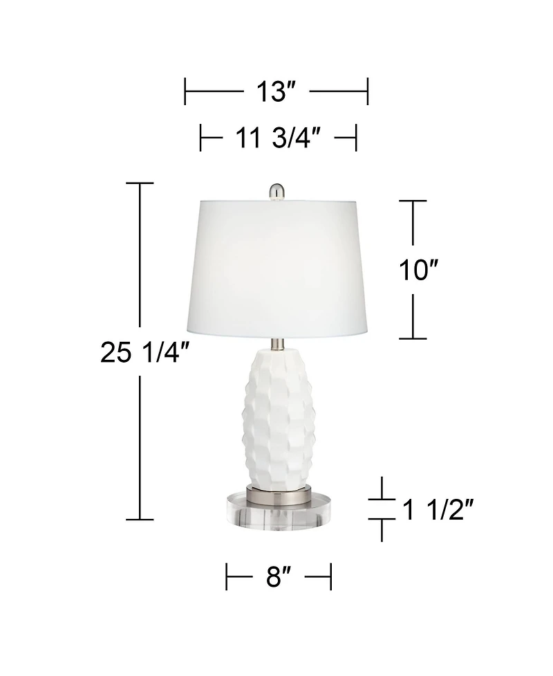 360 Lighting Modern Coastal Table Lamps 25.25" High Set of 2 Led with Round Risers Dimmer Ceramic Drum Shade for Living Room