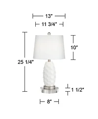360 Lighting Modern Coastal Table Lamps 25.25" High Set of 2 Led with Round Risers Dimmer Ceramic Drum Shade for Living Room