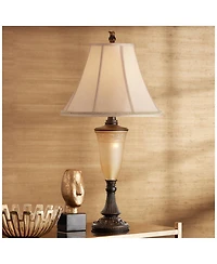 Kathy Ireland Sorrento Traditional Table Lamp 30" Tall Antique Bronze Glass with Usb Dimmer Nightlight Flared Bell Shade