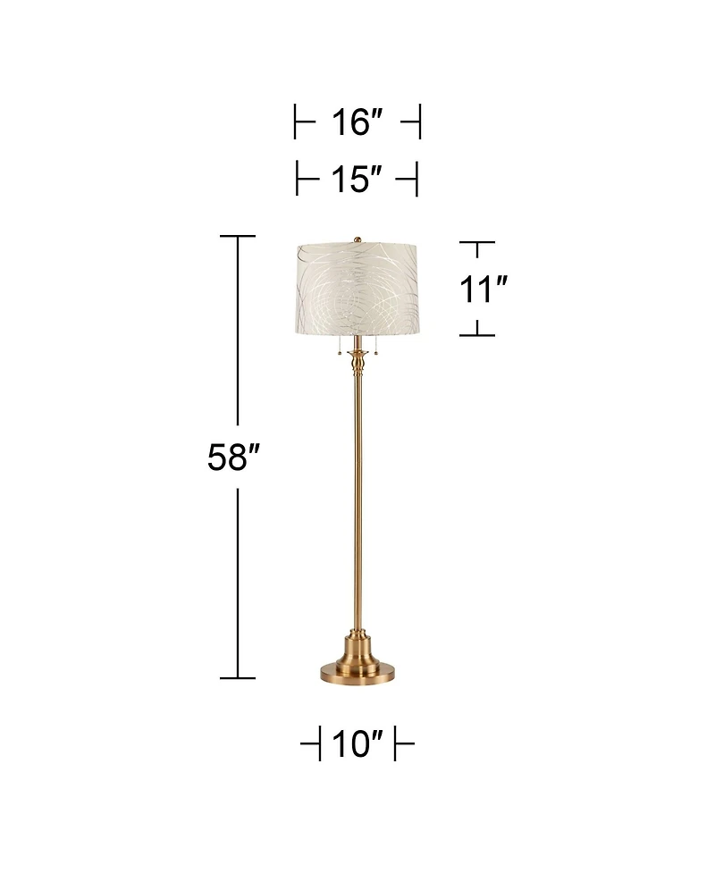360 Lighting Dyna Traditional 58" Tall Standing Floor Lamp Pole Pull Chain Antique Brass Finish Drum Circles Shade