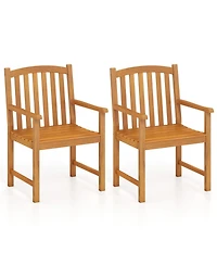 Gouun Set of 2 Solid Acacia Wood Patio Dining Chairs with Slatted Seat and Inclined Backrest