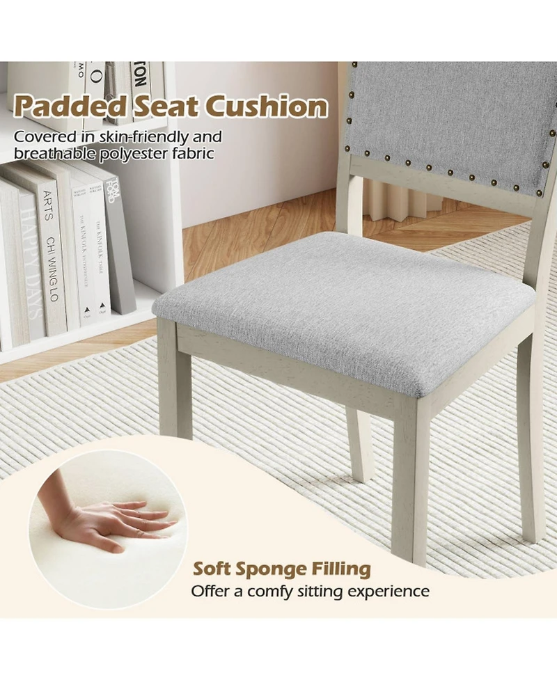 Gouun Set of 2 Farmhouse Fabric Upholstered Dining Chairs with Nailhead Trim