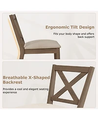 Gouun Set of 2 Modern Farmhouse Dining Chairs with Upholstered Linen Seat and X-Back