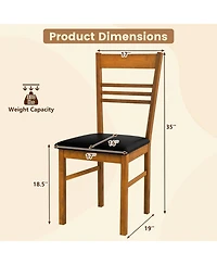 Gouun Set of 2 Slatted-Back Dining Chairs with Pu Leather Cushion and Rubber Wood Frame