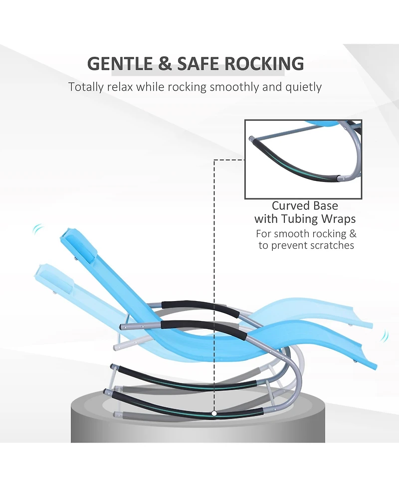 Outsunny Zero Gravity Rocking Chair Outdoor Chaise Lounge Chair Recliner Rocker with Detachable Pillow & Durable Weather-Fighting Fabric for Patio, De