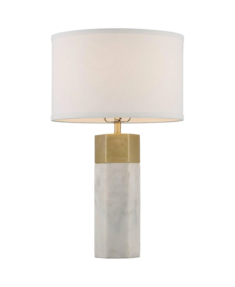 Possini Euro Design Modern Table Lamps 21" High Set of 2 Hexagonal Faux Marble and Gold Drum Shade for Living Room Family Bedroom Office