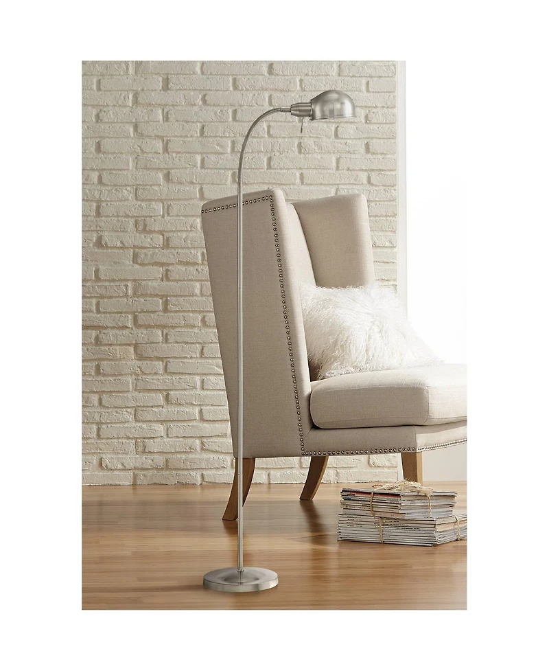 360 Lighting Modern Task Floor Lamp with Usb Charging Port 61" Tall Satin Nickel Adjustable Gooseneck Arm for Living Room Reading