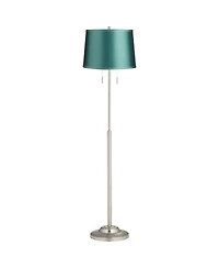 360 Lighting Abba Modern Tall Standing Floor Lamp Twin Pull Chain Metal Brushed Steel Finish Office Drum Soft Teal Shade