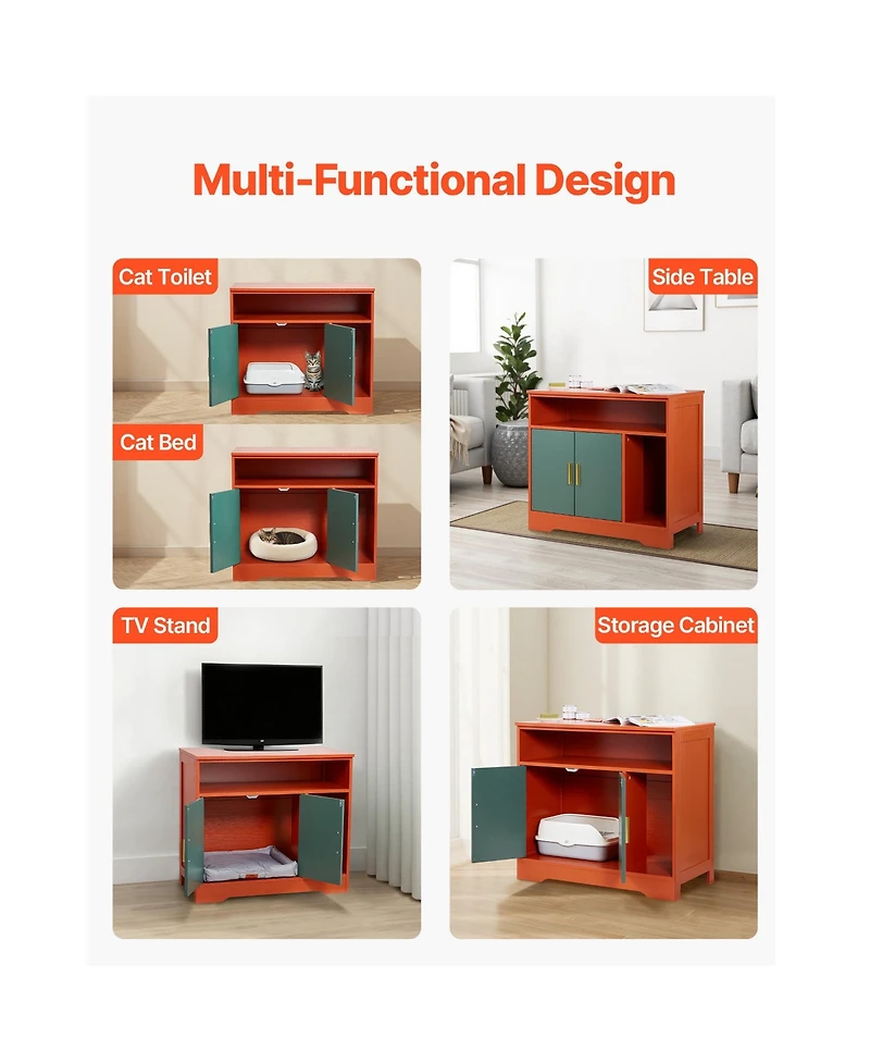 Zeus & Ruta 31 in Hidden Cat Litter Box Enclosure with Shelf Storage Modern Wooden Cabinet for Living Room