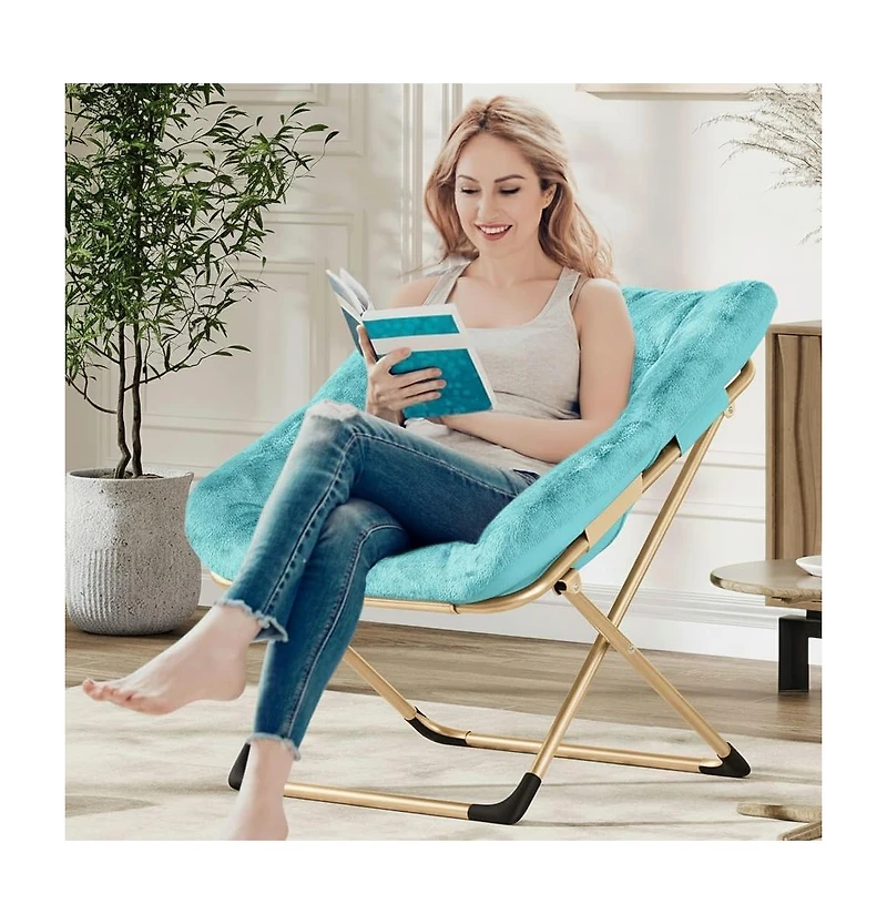 gaomon Rabbit Fur Saucer Chair, Foldable Lounge Chair with Metal Frame, Comfy Accent for Kids, Teens and Adults, No Assembly, Indoor Sofa Seat