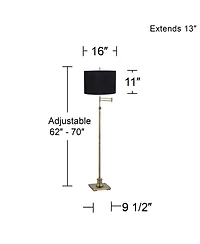 360 Lighting Swing Arm Floor Lamp 70" Tall Antique Brass Fabric Drum Shade for Living Room Reading Bedroom Office