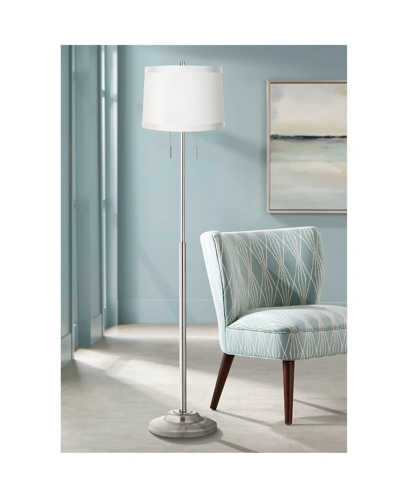 360 Lighting Abba Modern Floor Lamp Standing 66" Tall Brushed Nickel Fabric Tapered Drum Shade for Living Room Bedroom Office House Home