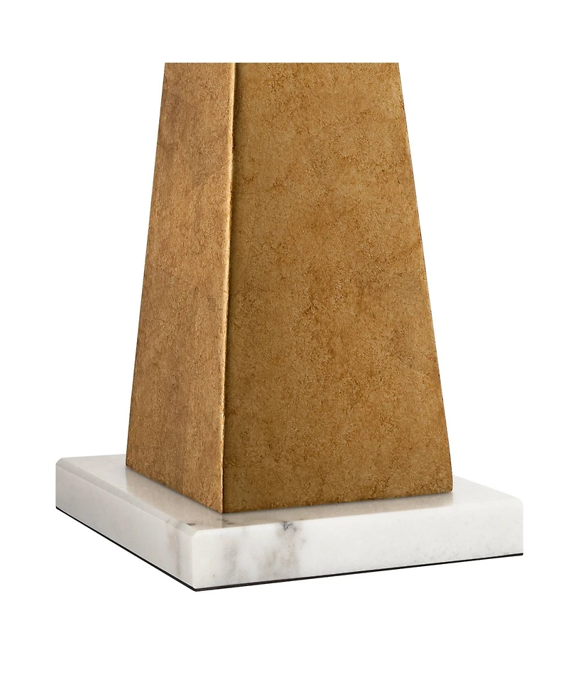 Possini Euro Design Obelisk Modern Table Lamp with Square Marble Riser 26" High Gold Leaf Drum Shade for Bedroom Living Room Bedside Home Kids