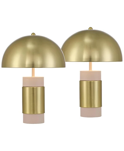 360 Lighting Delia 16" High Antique Brass Mushroom Accent Table Lamp Set of 2