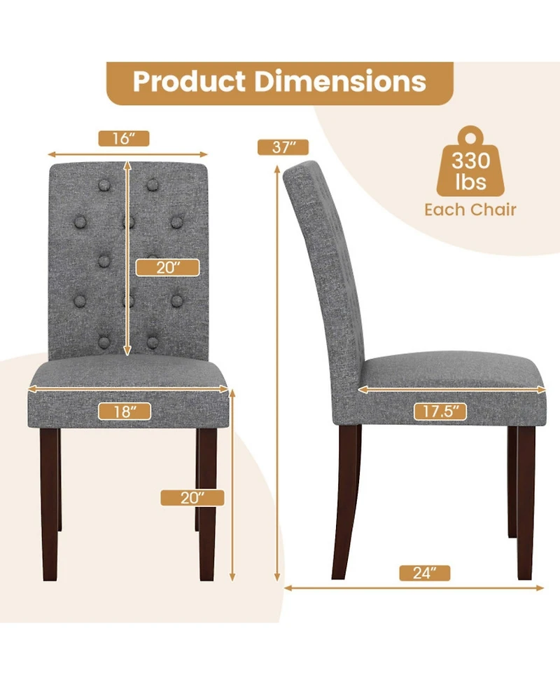 Gouun Set of 2 Button-Tufted Fabric Dining Chairs with Spring Cushion and Curved Back