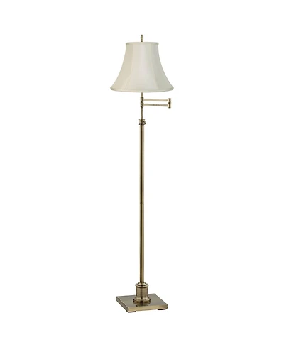 360 Lighting Traditional Swing Arm Floor Lamp 70" Tall Antique Brass Imperial Creme Fabric Bell Shade