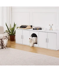 Gouun Hidden Cat Litter Box Enclosure Furniture for 2 Cats with Double Rooms and 5 Doors