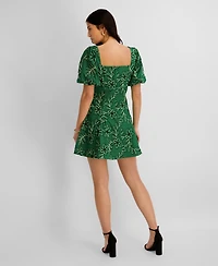 Kensie Women's Corded Woven Printed V-Neck Dress