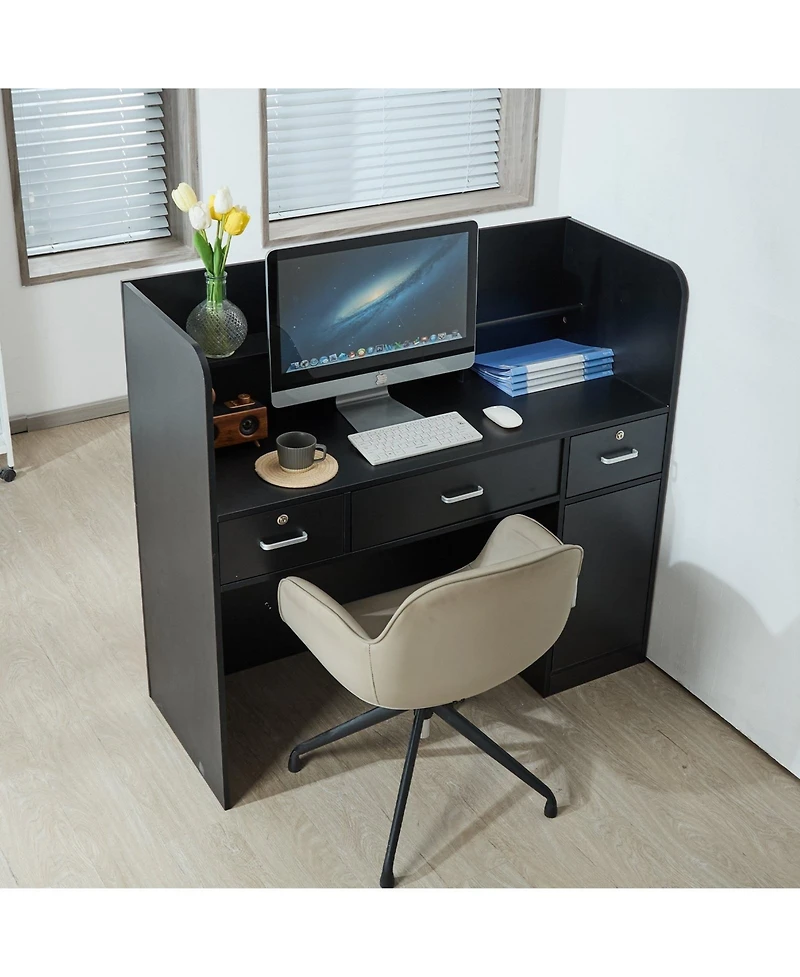 Gouun Reception Desk with Counter, 47 x 19 in Mdf Front Desk Table with 3 Drawers and Lockable Storage Cabinet