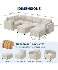 Gaomon Modular Sectional Sofa L-Shaped Couch with Movable Ottoman- Convertible Chenille Sofa
