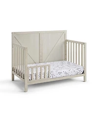 flynama Washed Gray 4 in 1 convertible crib with industrial farmhouse style soft distressed finish 3 adjustable mattress heights for baby nursery
