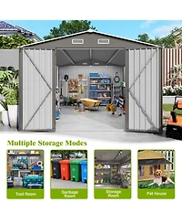 Mondawe 10 x 14 Ft Outdoor Metal Storage Shed with 3 Lockable Doors and Window, Large Garden Tool Shed