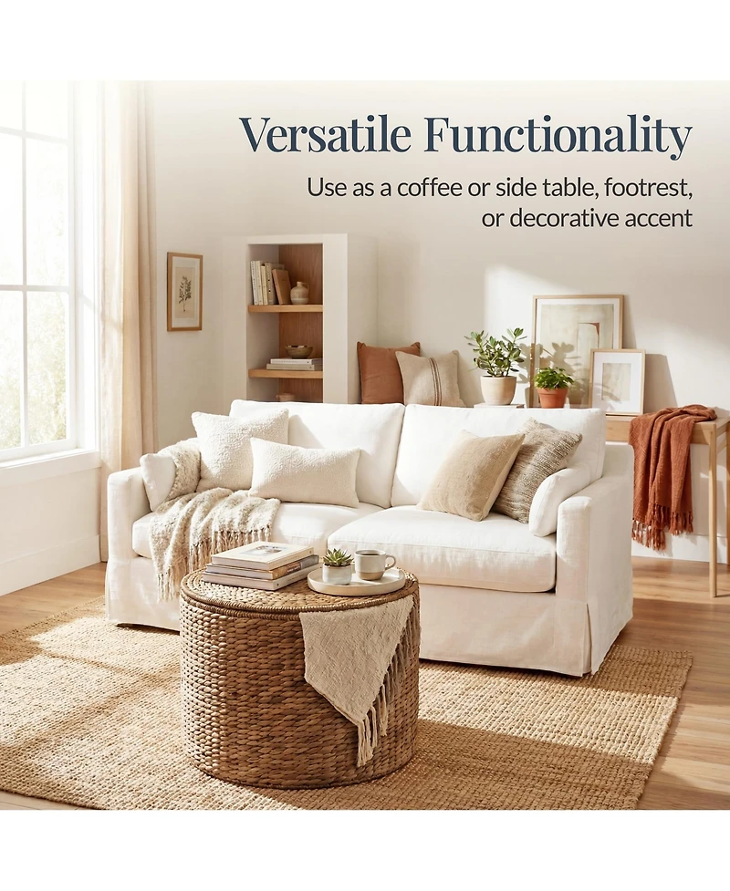 Best Choice Products Large Round Storage Ottoman W/ Lid, Handwoven Water Hyacinth Footstool