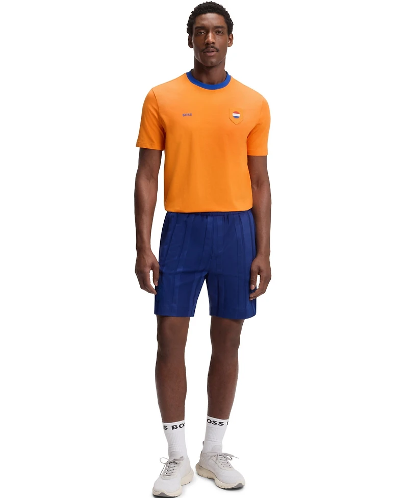 Boss by Hugo Men's Stretch-Cotton Netherlands Country Flag Logo T-Shirt