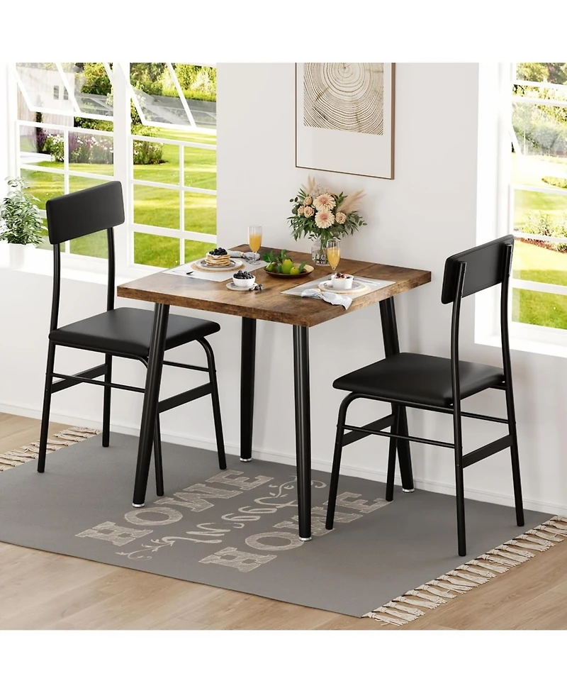 gaomon Dining Table Set for 2, Wood Kitchen Table with 2 Upholstered Chairs, Space-Saving Kitchen and Dining Room Furniture for Small Spaces
