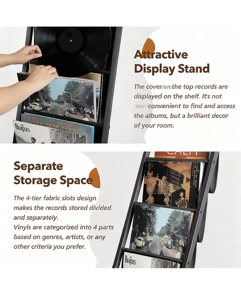 Yigii Vinyl Record Storage Stand 4-Tier Display Shelf Rack Wood Metal Frame