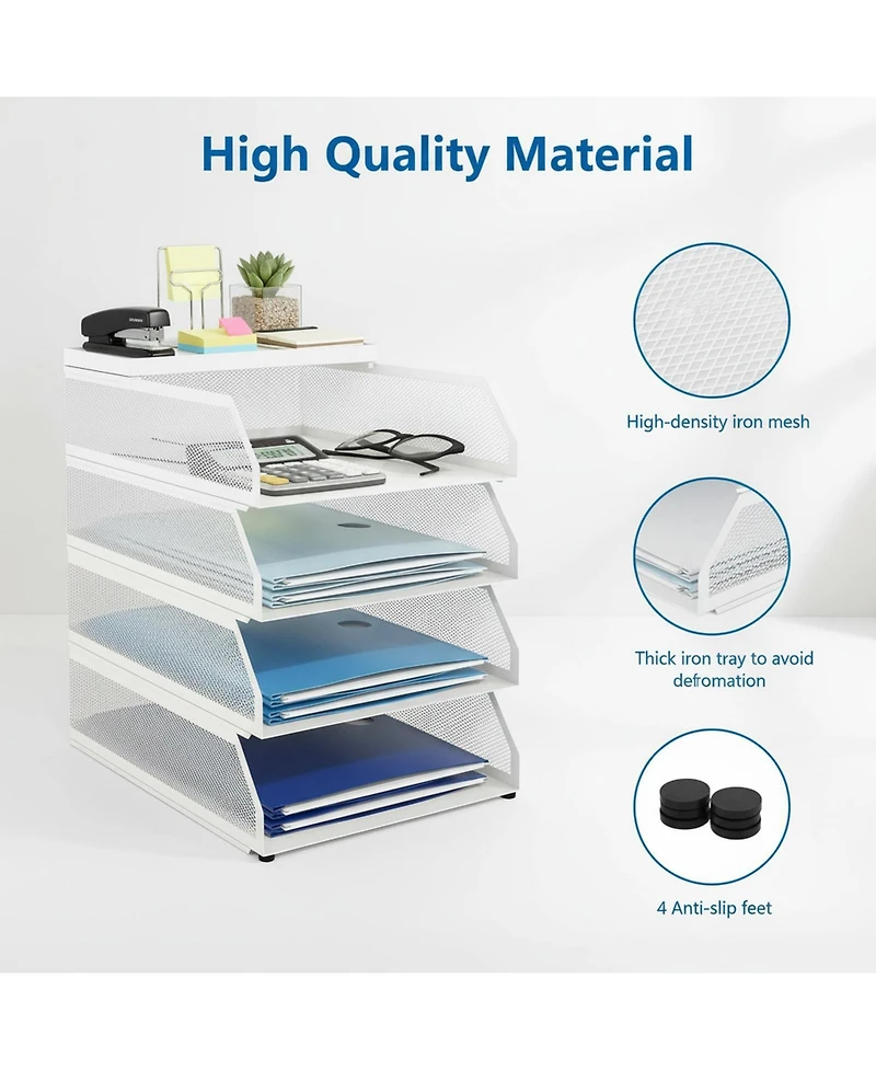 Yigii 4-tier Stackable Metal Mesh Desk Organizer Trays File Document Storage Rack